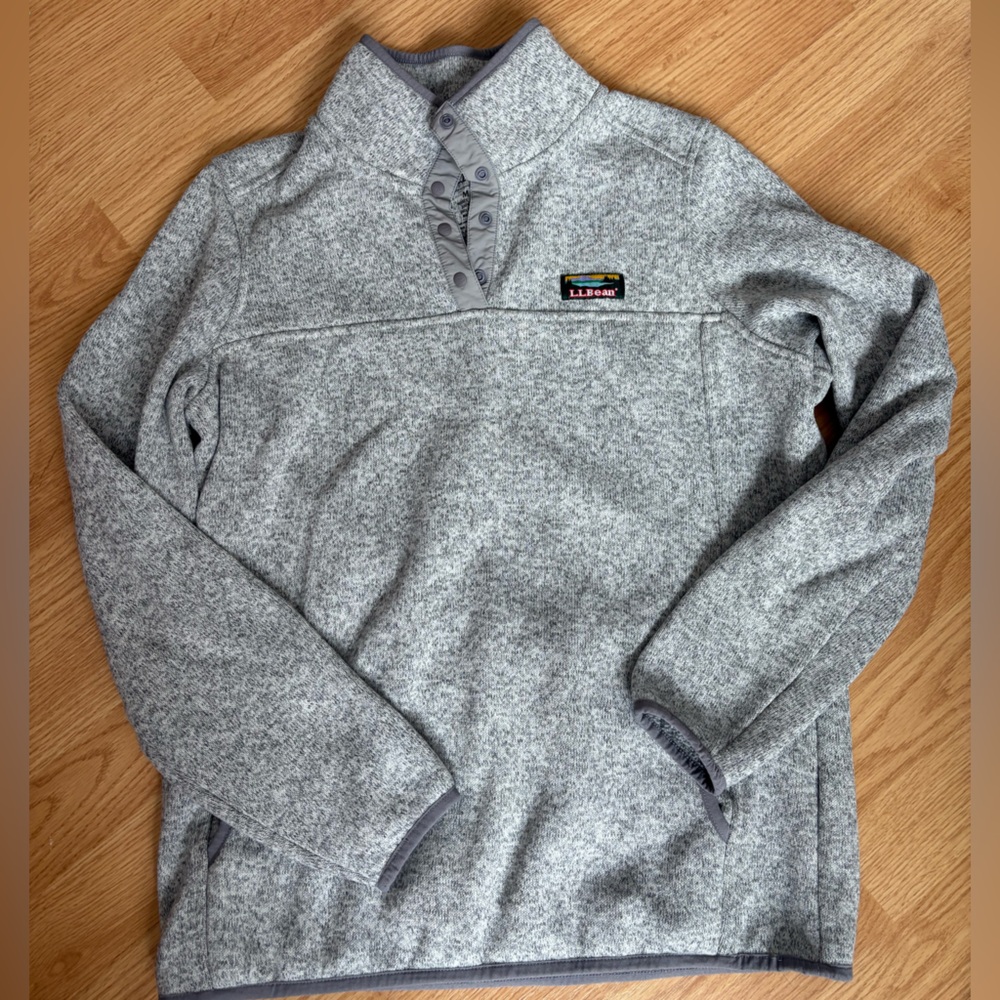 L.L. Bean Heather Gray Sweater Fleece Snap Pullover